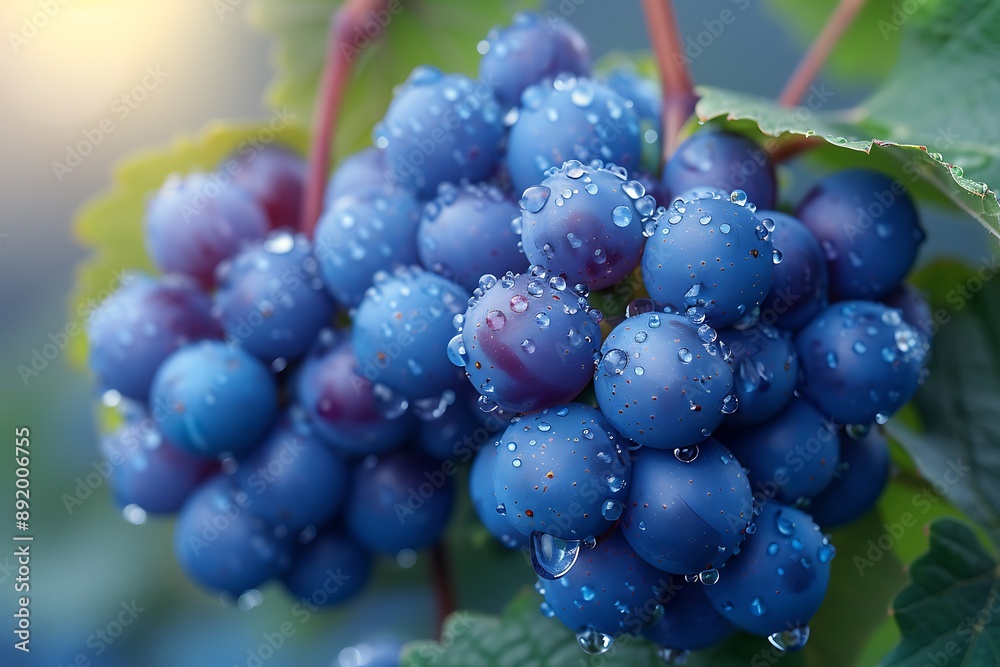 a bunch of blue berries on a plant. a bunch of blue berries on a plant.