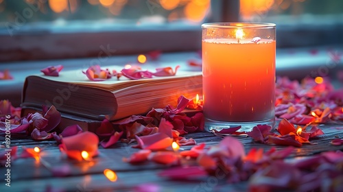 A modern gratitude corner with transparent gratitude journals and glowing positive affirmations, enhancing appreciation  photo