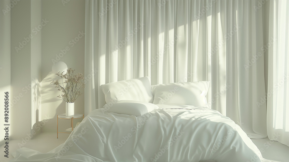 a simplistic bedroom, white sheets, no clutter a simplistic bedroom, white sheets, no clutter