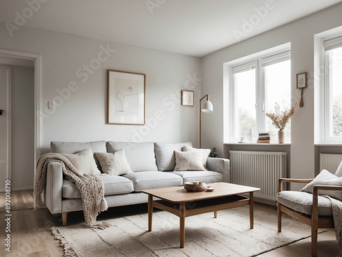 Wallpaper Mural Scandinavian-style living room focuses on simplicity, functionality, and coziness. Light-colored walls, a comfortable sofa with simple lines Torontodigital.ca