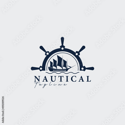 steering wheel ship wave logo vector illustration design