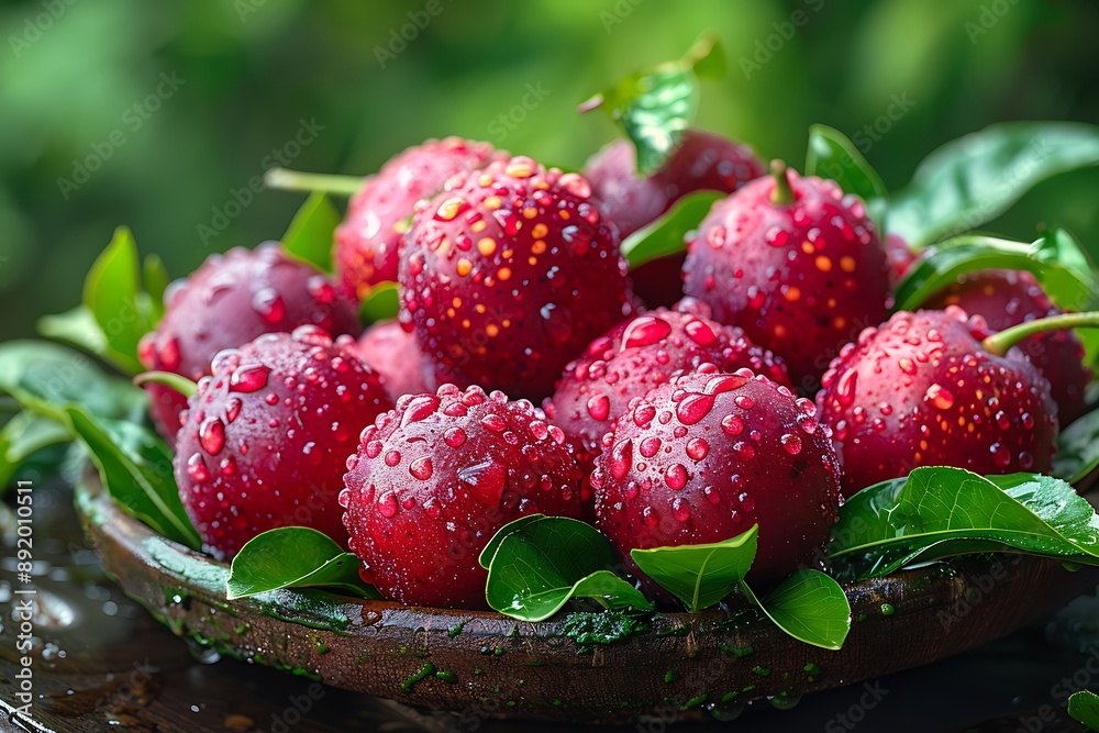 a bowl of red berries.