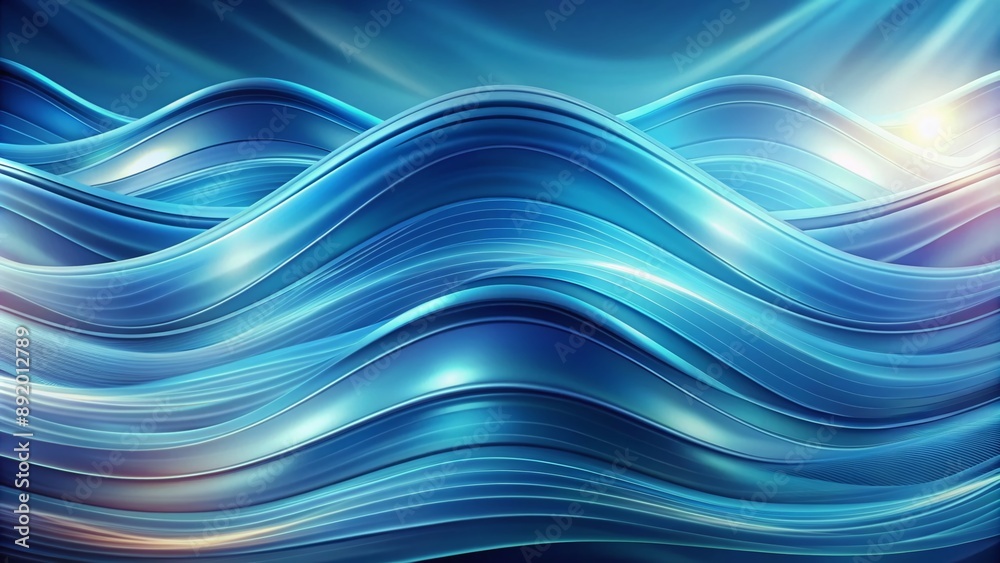 Fototapeta premium Vibrant blue abstract wave pattern undulates across a soft light blue background, evoking a sense of serene movement and calming energy in this mesmerizing image.