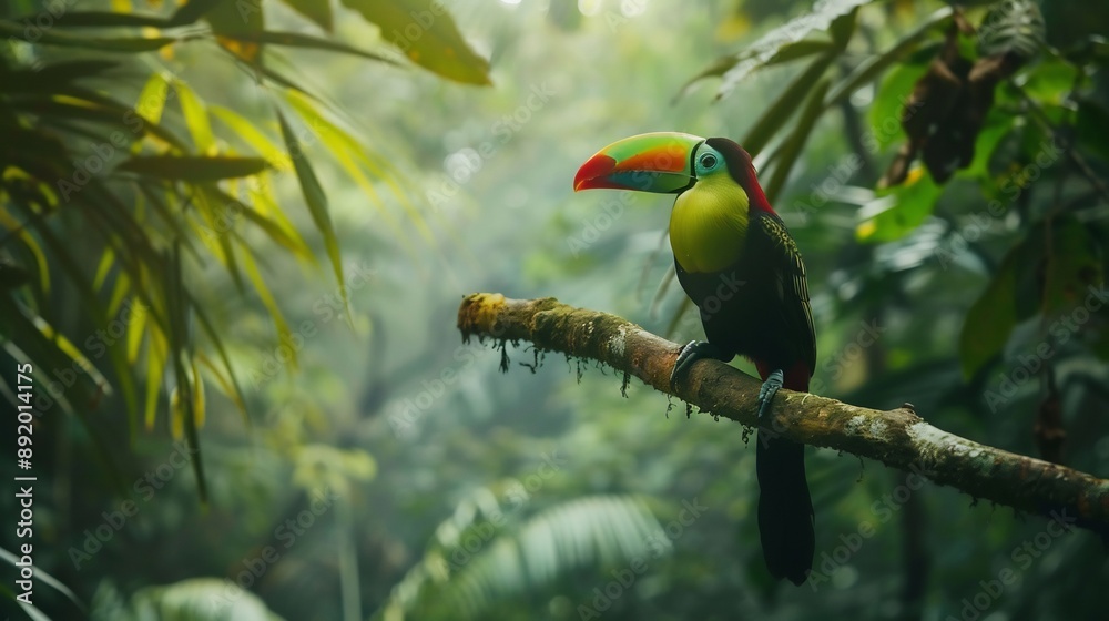 Fototapeta premium Green toucan bird in the forest