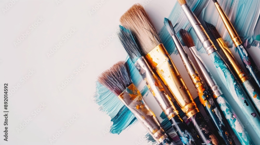 Fototapeta premium Art Supplies Paintbrushes on White Background