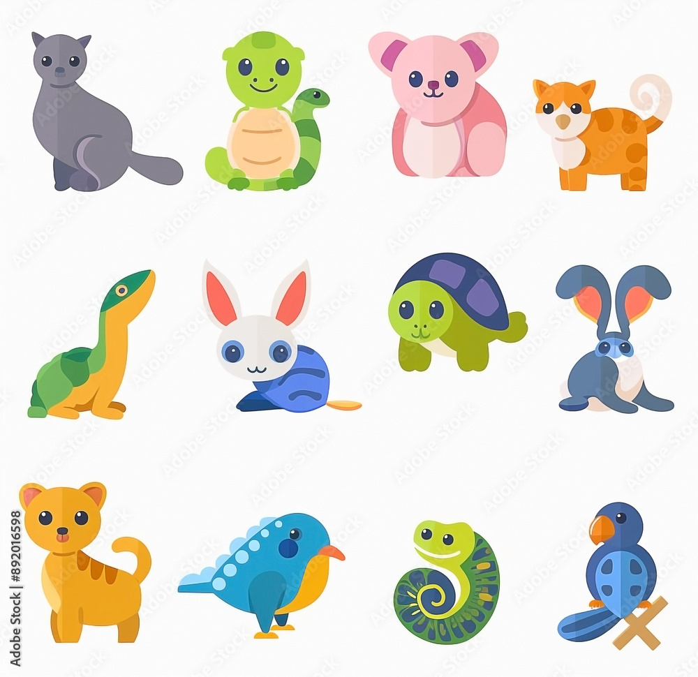 Flat Vector Pet Icons Set on White Background Flat Vector Pet Icons Set on White Background