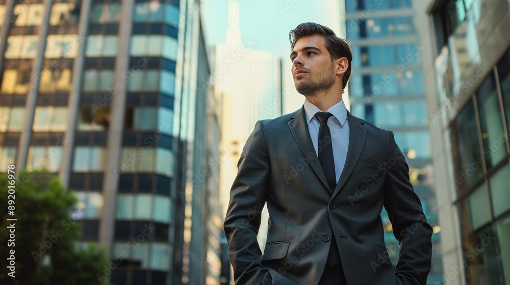 Fototapeta premium 街角に立つビジネスマン男性_Businessman standing on a street corner