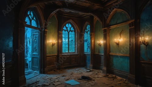 Abandoned Gothic Mansion Interior.