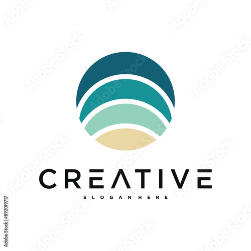 Sea ​​landscape abstract design logo template. Premium Vector