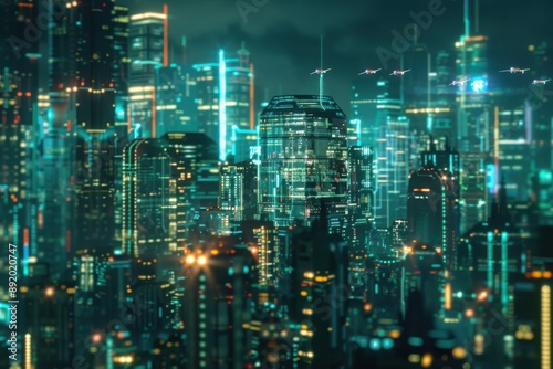 Wallpaper Mural Futuristic Cyberpunk Cityscape at Night
 Torontodigital.ca