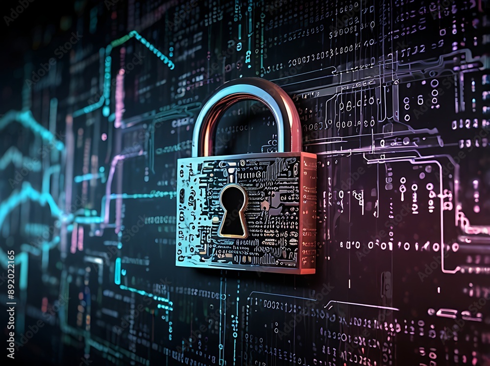 Digital Security Concept Illustration with Focus on Encryption, Data Protection and Threats, encryption, digital keys, firewall, hacking, malware, data protection, network security, secure login Digital Security Concept Illustration with Focus on Encryption, Data Protection and Threats, encryption, digital keys, firewall, hacking, malware, data protection, network security, secure login