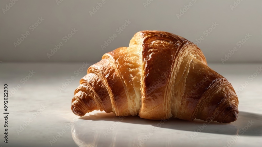 Delicious single croissant with a gentle shadow on a white background Delicious single croissant with a gentle shadow on a white background