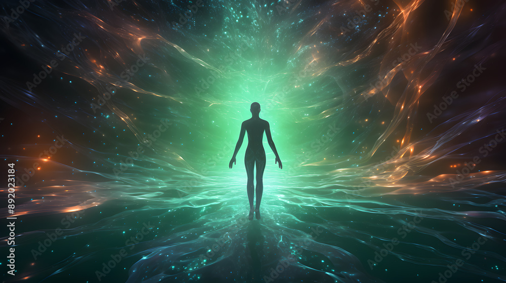 3d illustration rendering human power, resurrection, artificial intelligence, strength and wisdom combine with lightning, particles on dark background 3d illustration rendering human power, resurrection, artificial intelligence, strength and wisdom combine with lightning, particles on dark background