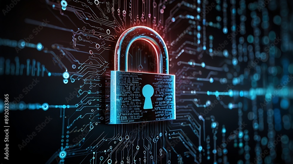 Padlock and keyhole on circuit board a concept symbolizing security on digital platforms. Suitable for cybersecurity and data protection concepts Padlock and keyhole on circuit board a concept symbolizing security on digital platforms. Suitable for cybersecurity and data protection concepts