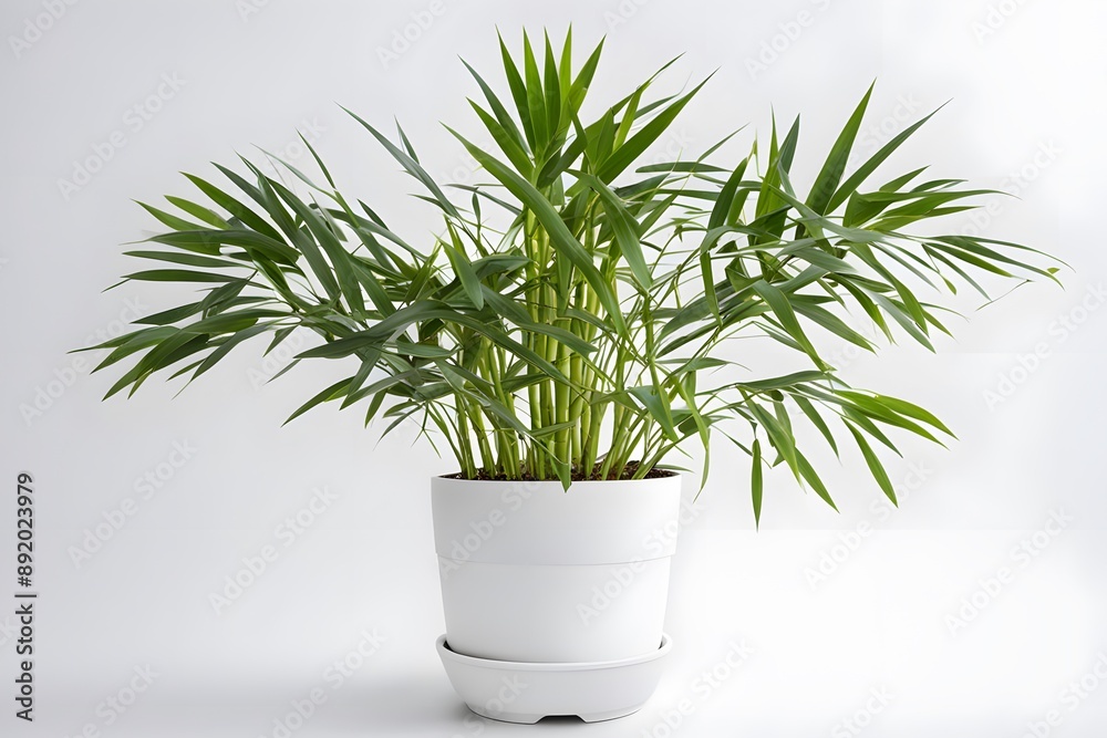 Bamboo palm plant in pot plain background, AI Generated Bamboo palm plant in pot plain background, AI Generated