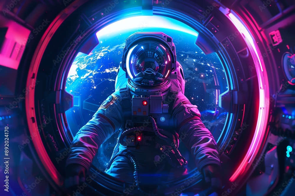 Astronaut floating outside a spacecraft during a galactic journey with a stunning view of planets and galaxies Astronaut floating outside a spacecraft during a galactic journey with a stunning view of planets and galaxies