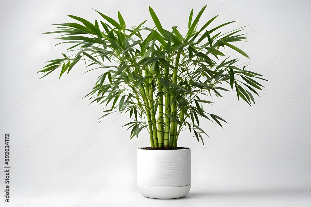 Bamboo palm plant in pot plain background, AI Generated Bamboo palm plant in pot plain background, AI Generated