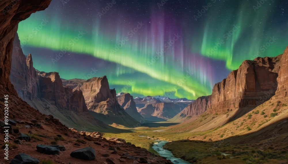 Obraz premium Northern Lights Over Canyon.