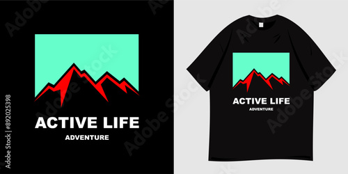Adventure graphic t-shirt design ready to print. Symbol of mountain, explorer, hiking, adventurer, wild nature. Suitable for expeditions. Vector illustration