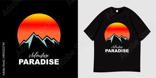 Adventure graphic t-shirt design ready to print. Symbol of mountain, explorer, hiking, adventurer, wild nature. Suitable for expeditions. Vector illustration