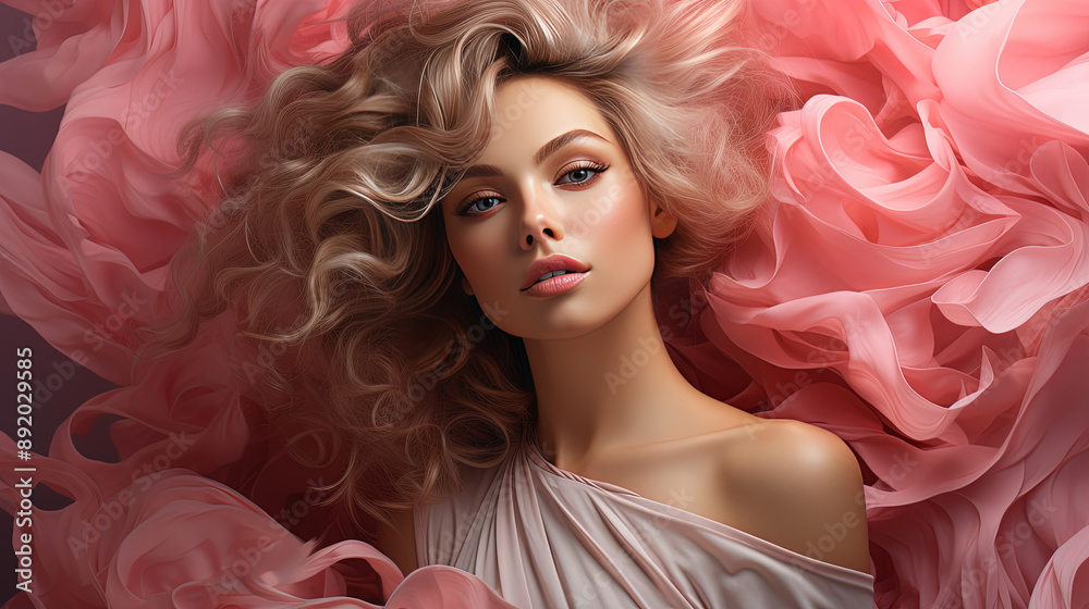 Gorgeous Beautiful Young Women Portrait Face In Pink Fashion Background Gorgeous Beautiful Young Women Portrait Face In Pink Fashion Background