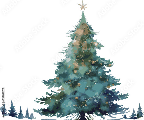 Christmas　モミの木　12月　クリスマス　クリスマスツリー　水彩　ベクターイラスト