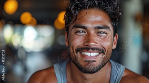Wallpaper Mural A handsome man wearing a grey tank top is smiling while taking a selfie in the gym. Torontodigital.ca