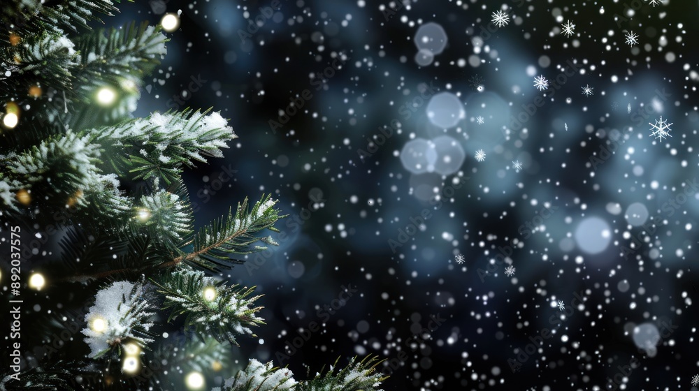 Snowy Pine Branch with Festive Lights Snowy Pine Branch with Festive Lights