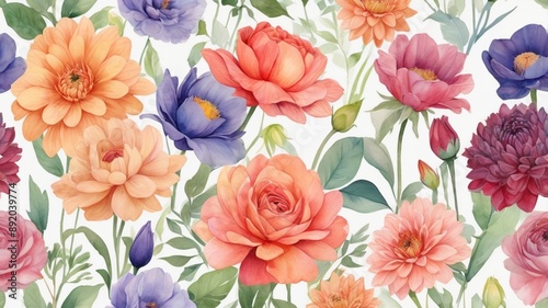 Watercolor flowers background © 意伶 李