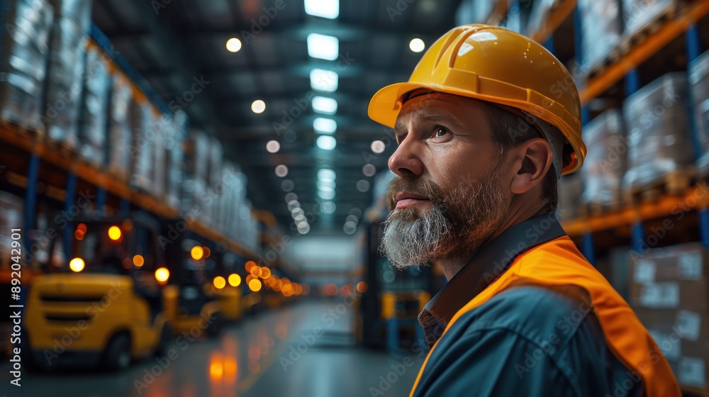 A logistics supervisor conducting a safety briefing with workers in a warehouse, with forklifts and stacked pallets in the background. A logistics supervisor conducting a safety briefing with workers in a warehouse, with forklifts and stacked pallets in the background.