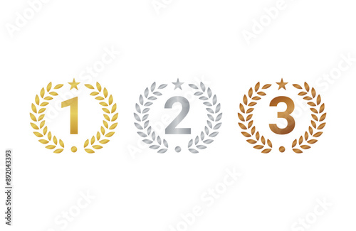 set collection, winner medal number logo design template, number award first, two, three