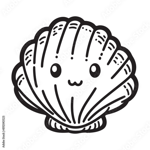 Line art of scallop shell cartoon vector