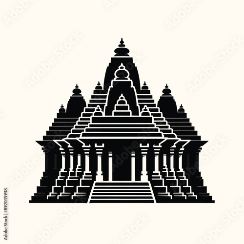 black and white silhouette of a temple