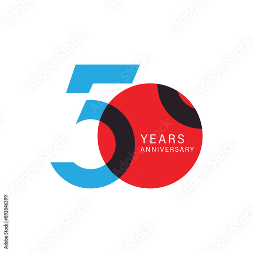 50th, 50 Years Anniversary Logo, Red Color, Vector Template Design element for birthday, invitation, wedding, jubilee and greeting card illustration.