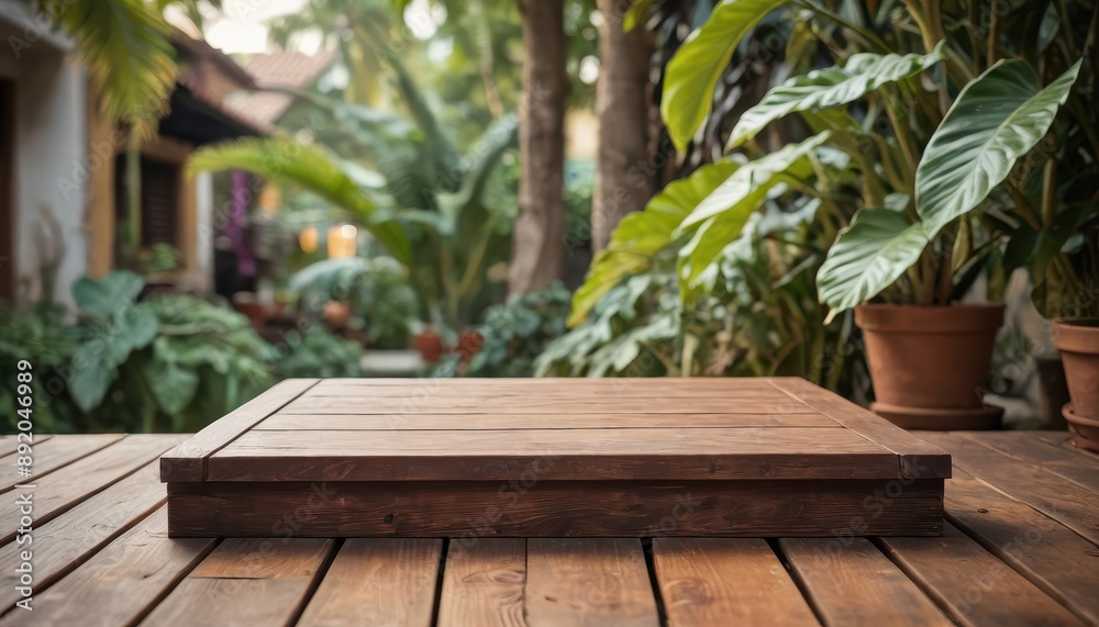Wooden Platform in Green Garden. Wooden Platform in Green Garden.