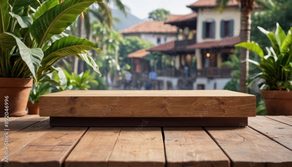 Fototapeta premium Wooden Platform With Blurred Background.