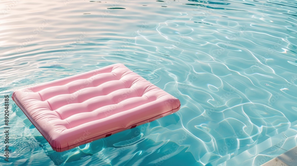 Pink inflatable mattress in swimming pool Pink inflatable mattress in swimming pool