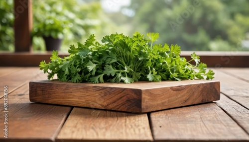 Fresh Parsley on Wooden Cutting Board.