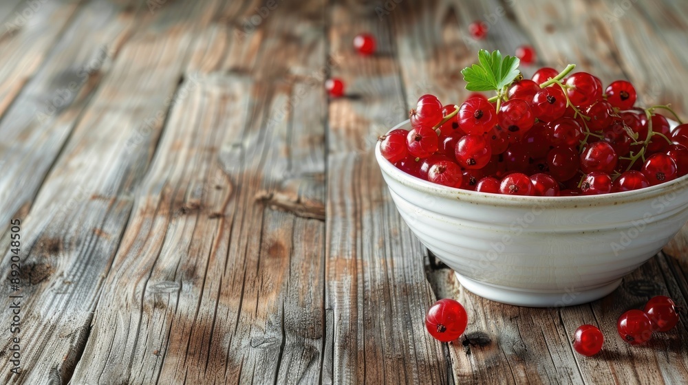 Fresh Red Currants in White Bowl on Wooden Table Close up View with Space for Text Summer Berry Eating Idea Fresh Red Currants in White Bowl on Wooden Table Close up View with Space for Text Summer Berry Eating Idea