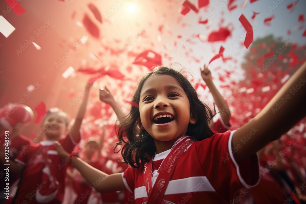 Obraz premium Patriotic festivities, celebration of indonesia independence day, honoring nation's journey to sovereignty, showcasing cultural heritage, fostering sense of unity, pride among indonesians