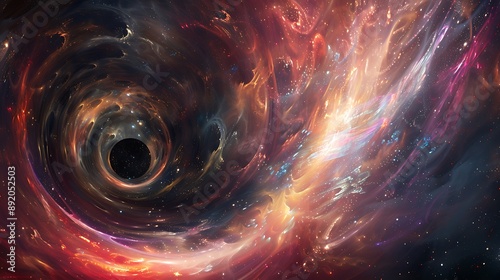 Fototapeta Naklejka Na Ścianę i Meble -  A wormhole opening in deep space, swirling with energy and distorting light