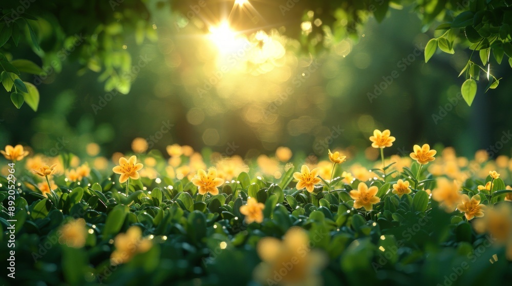 Beautiful spring background with green grass and yellow flowers. Beautiful spring background with green grass and yellow flowers.