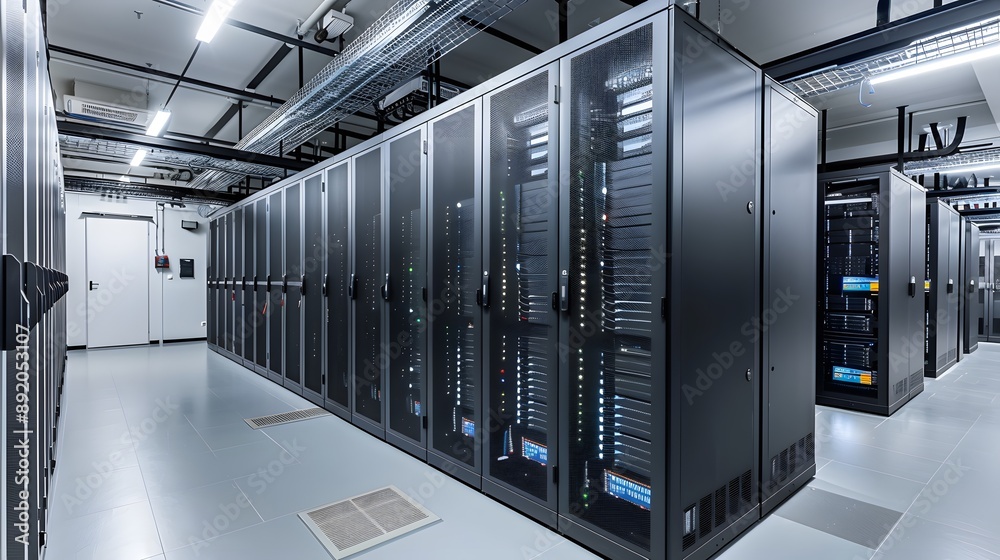 Security system of modern server room at data center. Security system of modern server room at data center.