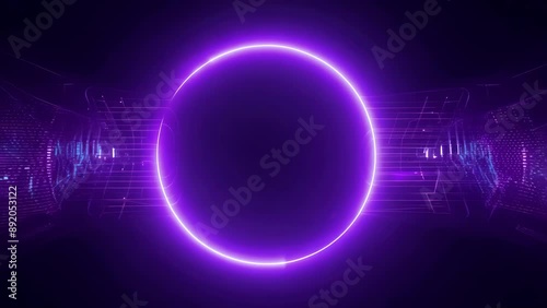 Wallpaper Mural Luminous Loop: Purple Neon Circle on Dark Techno Background Torontodigital.ca