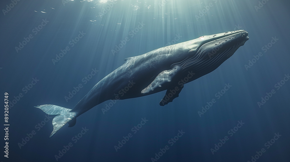 Fototapeta premium Graceful Humpback Whale Swimming Underwater..