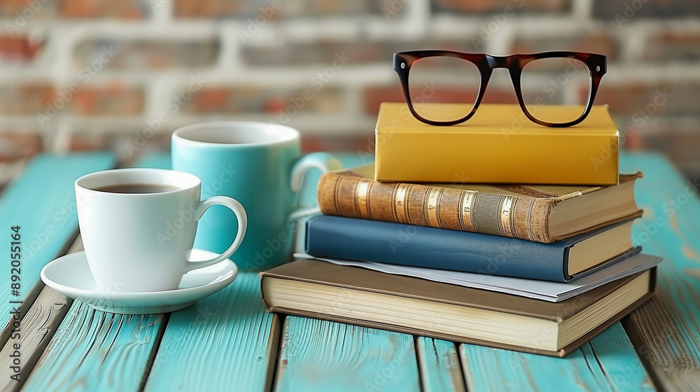 Cozy Reading Setup with Coffee and Books.. Cozy Reading Setup with Coffee and Books..