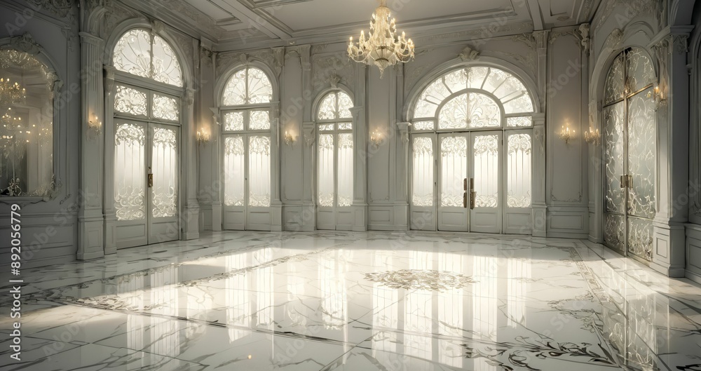 interior of palace entrance lobby doorway door in white mansion elegant art deco design. floral flower embellishments patterns with a chandelier. interior of palace entrance lobby doorway door in white mansion elegant art deco design. floral flower embellishments patterns with a chandelier.