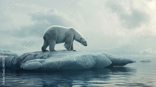 A polar bear stranded on a melting iceberg in the Arctic