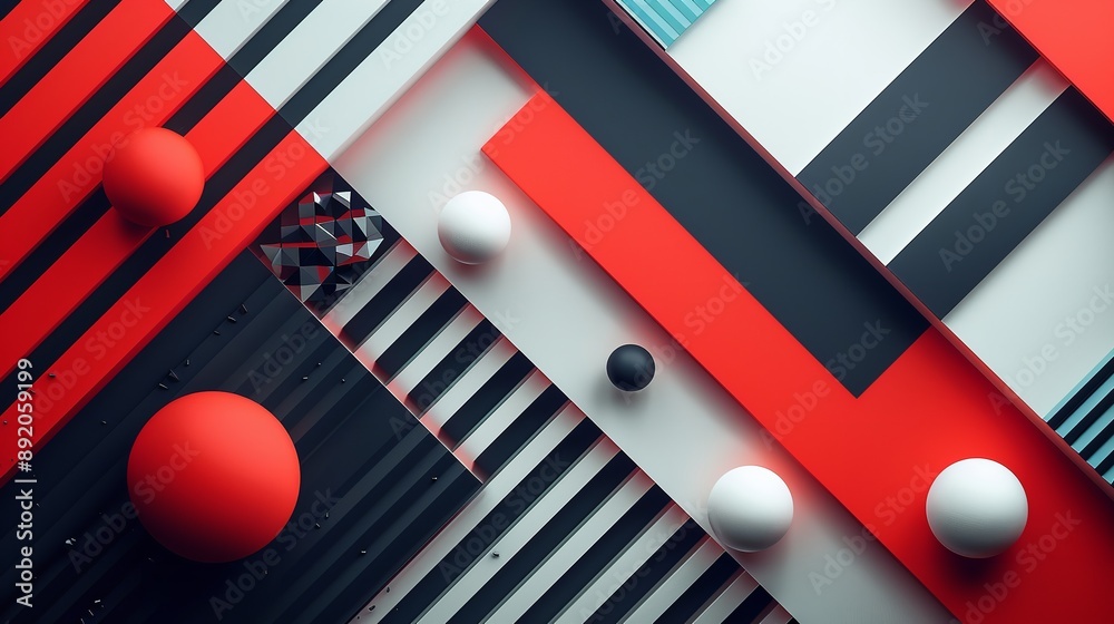 Design a compelling geometric presentation with red white black abstract hyper realistic Design a compelling geometric presentation with red white black abstract hyper realistic