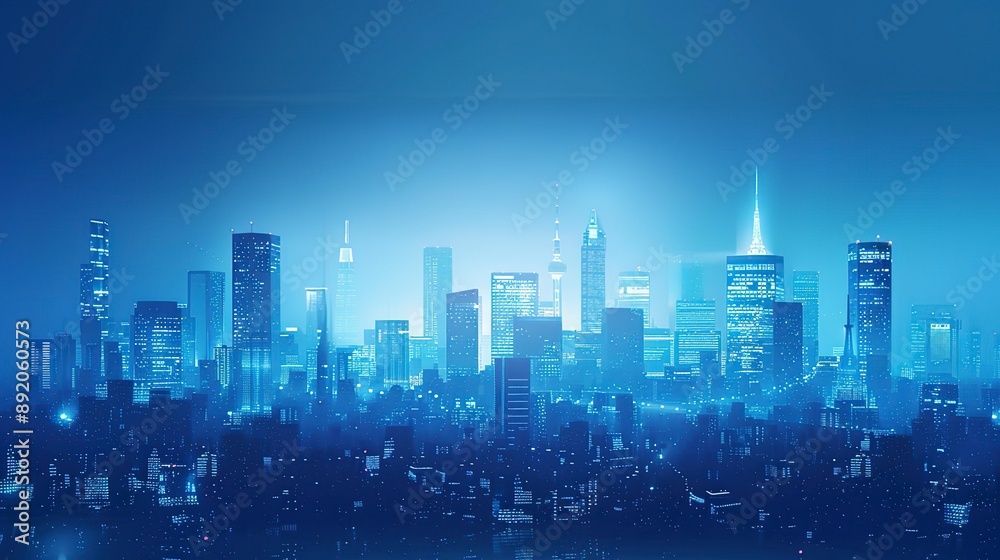 Future technology city architectural scene illustration, blue city skyline concept 